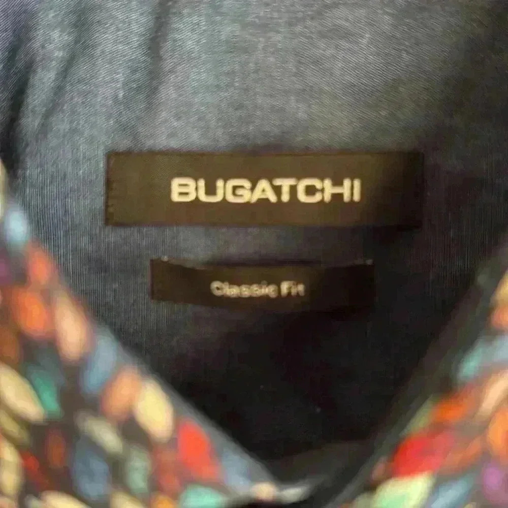 Bugatchi Navy Leaf Print Button Down Classic Fit … - image 3
